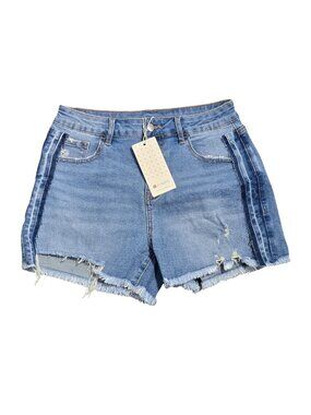 NWT | Evaless High-Rise Distressed Frayed Hem Blue Jean Shorts | Size 8